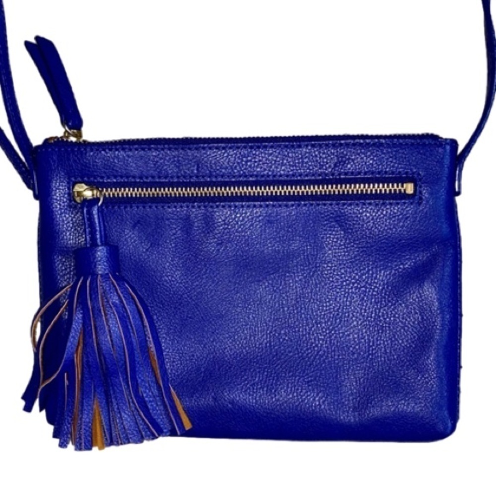 GAP Faux Leather Crossbody Purse/Wallet with Tassel Blue - Picture 2 of 10
